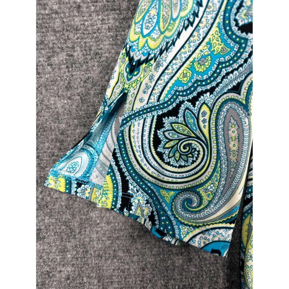 JM Collection Blouse Womens Petite L Blue Paisley Beaded Soutache 3/4 Sleeve Top - Picture 7 of 11